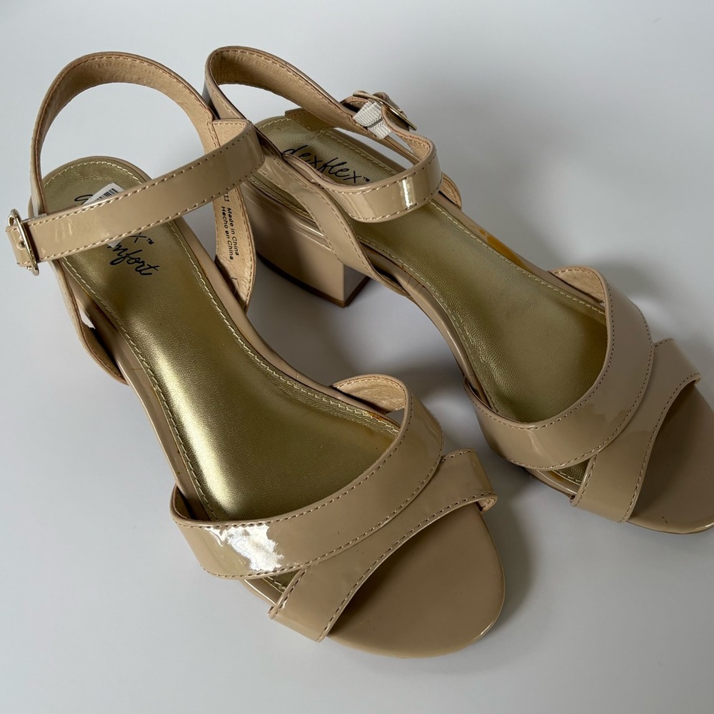 Dexflex Comfort Nude Patent Block Heel Sandals - Women’s Size 8W